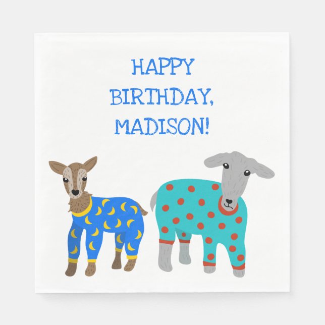 Serviette En Papier Chèvres en pyjama Parti pour bois d'oeuvre (Devant)