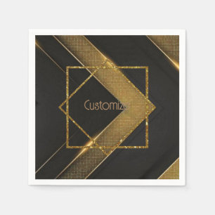 Serviette En Papier Chevron Noir Et Or