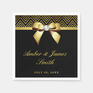 Serviette En Papier Chevrons Black Gold Personnalisé Mariage Bow