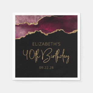 Serviette En Papier Chic Agate Geode Bourgogne Gold 40e anniversaire
