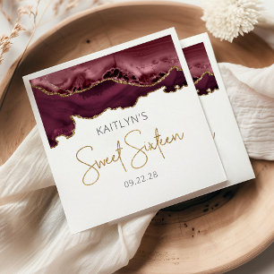 Serviette En Papier Chic Agate Geode Bourgogne Or Sweet 16 Anniversair
