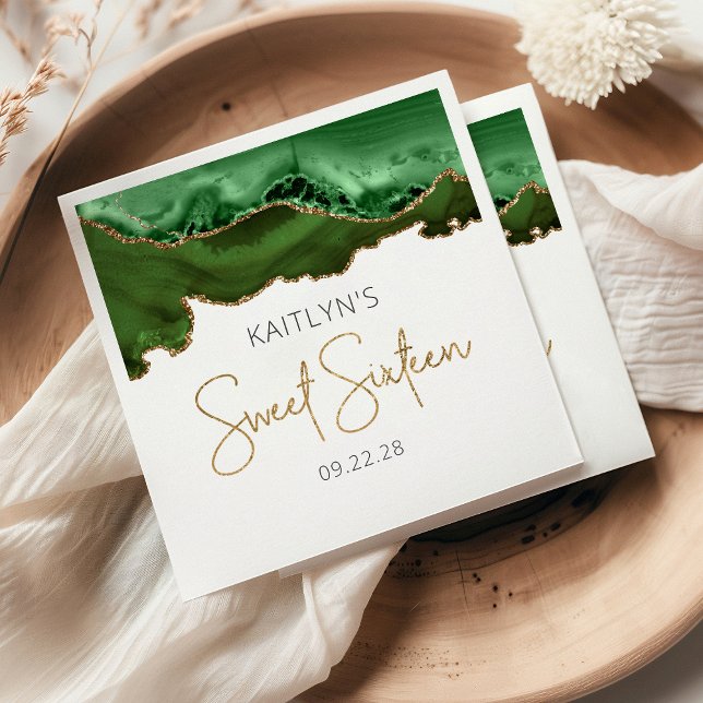 Serviette En Papier Chic Agate Hunter Green Gold Sweet 16 Anniversaire (Créateur téléchargé)