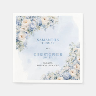 Serviette En Papier Chic aquarelle bleu hydrangea fleurs blanches