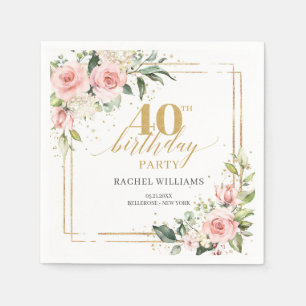 Serviette En Papier Chic aquarelle blush or rose 40e anniversaire