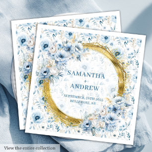 Serviette En Papier Chic Aquarelle Pastel Blue Gold Parties scintillan