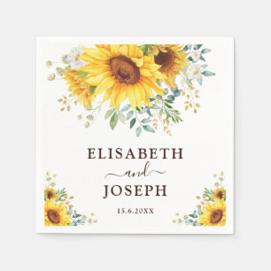 Serviette En Papier Chic Aquarelle Tournesol Jardin de verdure Mariage