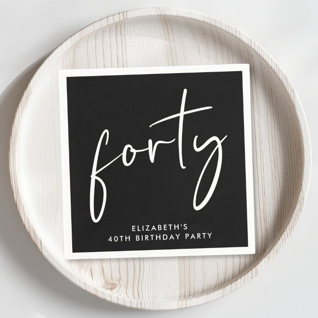 Serviette En Papier Chic Black 40th Birthday Party (Créateur téléchargé)