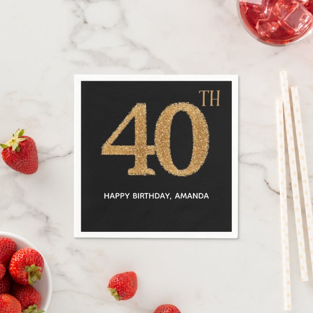 Serviette En Papier Chic Black Gold 40th Birthday Paper Napkin (En situation)