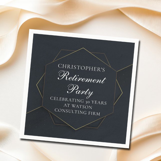 Serviette En Papier Chic Black Gold Custom Retirement Party (Créateur téléchargé)