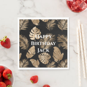Serviette En Papier Chic Black Gold Tropical Feuilles
