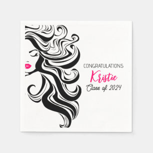 Serviette En Papier Chic Black Hair Styliste Graduation Party Retro