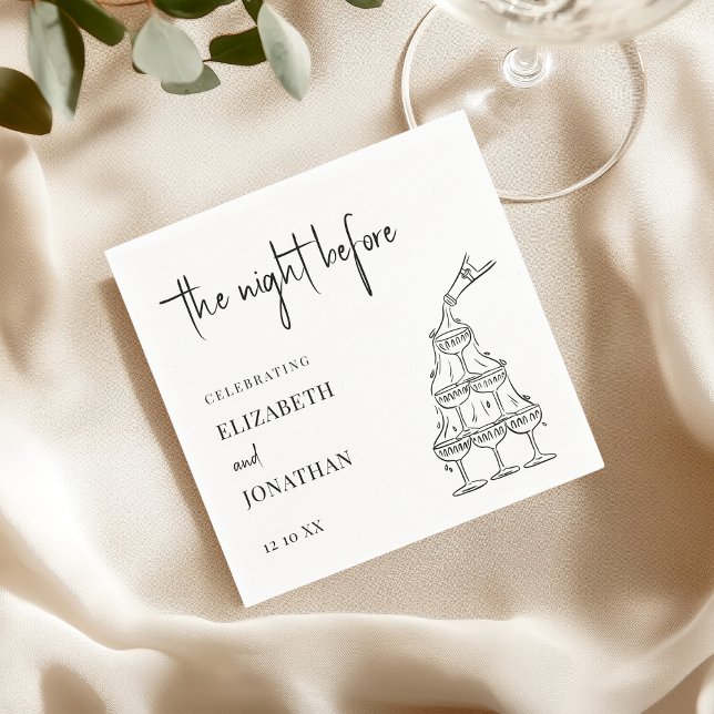 Serviette En Papier Chic Black White Rehearsal Dinner Champagne Tower (Créateur téléchargé)