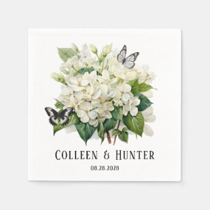 Serviette En Papier Chic blanc Hydrangea et Mariage papillon