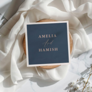 Serviette En Papier Chic Bleu foncé et Rose Mariage de houille or