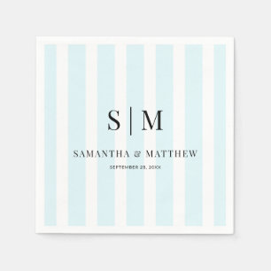 Serviette En Papier Chic Blue Stripes Élégant Couple Initiales Mariage