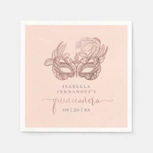 Serviette En Papier Chic Blush & Rose Gold Foil Masquerade Quinceañera