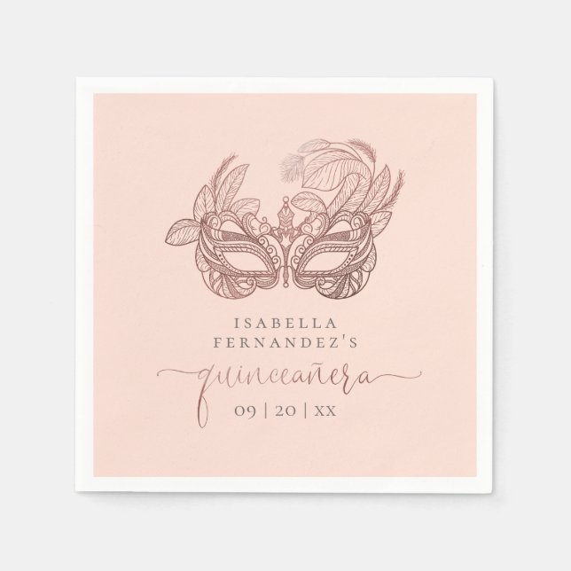 Serviette En Papier Chic Blush & Rose Gold Foil Masquerade Quinceañera (Devant)