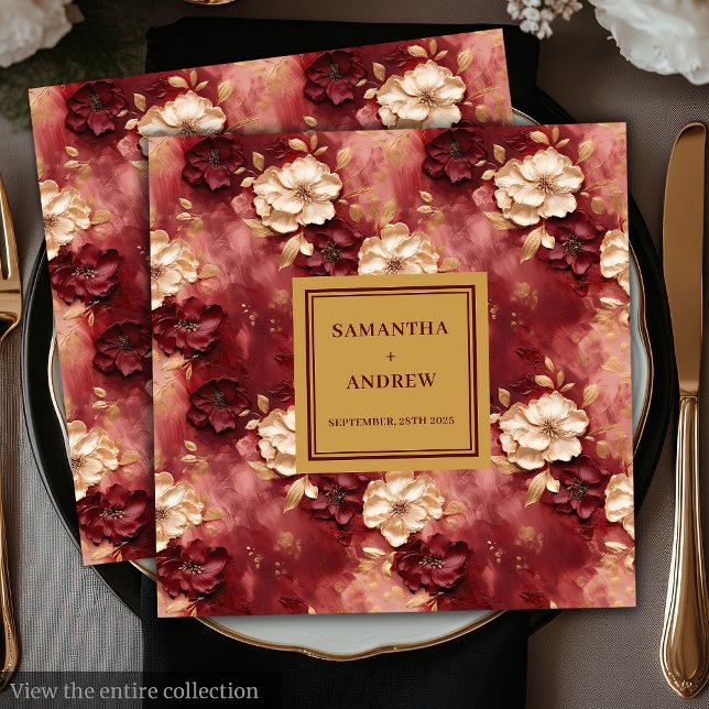 Serviette En Papier Chic Boho Bourgogne Blush Mariage Or Napkins (Chic Boho Burgundy Blush Gold Wedding Napkins)