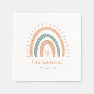 Serviette En Papier Chic Boho Rainbow Pastel Premier Anniversaire