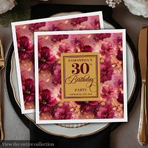 Serviette En Papier Chic Bourgogne Blush Gold 30e table d'anniversaire