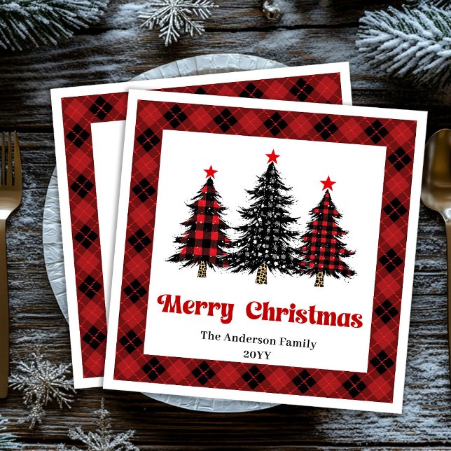 Serviette En Papier Chic Buffalo Plaid Tree Christmas Napkins (Chic Buffalo Plaid Tree Christmas Napkin)