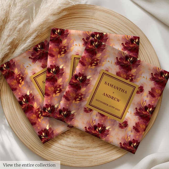 Serviette En Papier Chic Burgundy Gold Boho Mariage serviettes (Chic Burgundy Gold Boho Wedding Cloth Napkins)