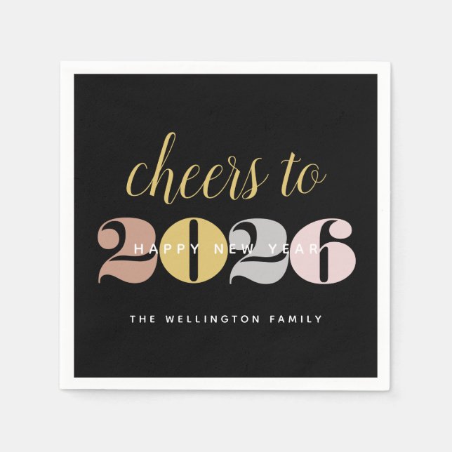 Serviette En Papier Chic Cheers to 2022 Black Gold New Year's Paper (Devant)