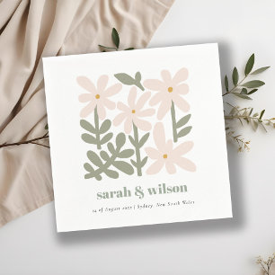 Serviette En Papier Chic Dusky Blush Rétro Mariage Floral Minimal