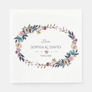 Serviette En Papier Chic Dusty Blue Misty Rose Mariage de couronne