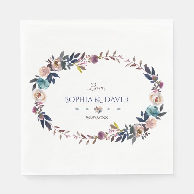 Serviette En Papier Chic Dusty Blue Misty Rose Mariage de couronne (Devant)