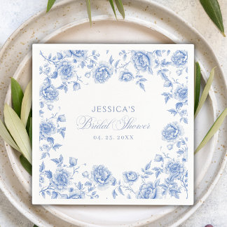 Serviette En Papier Chic Elegant Bleu Toile Chinoiserie Fête des marié