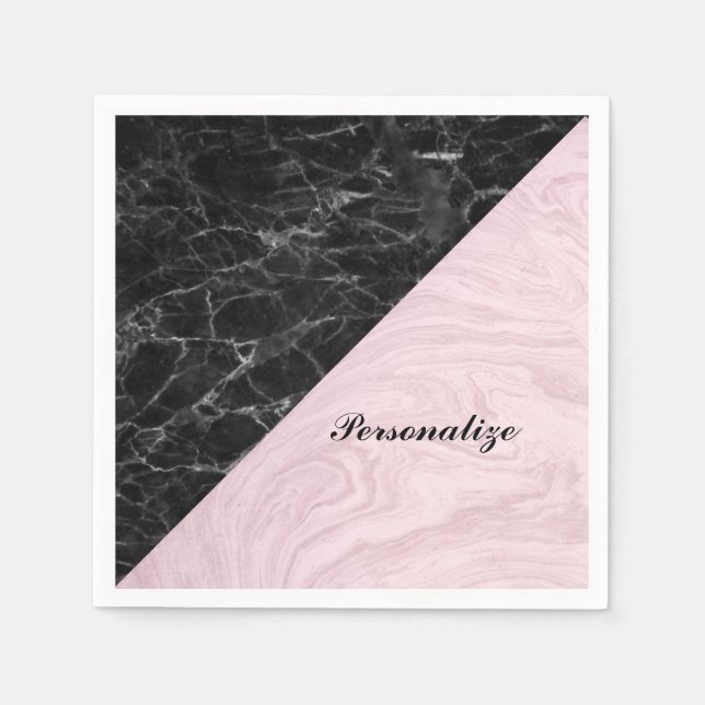 Serviette En Papier Chic Elegant Marbre rose Noir Personnalisé Napkin (Devant)