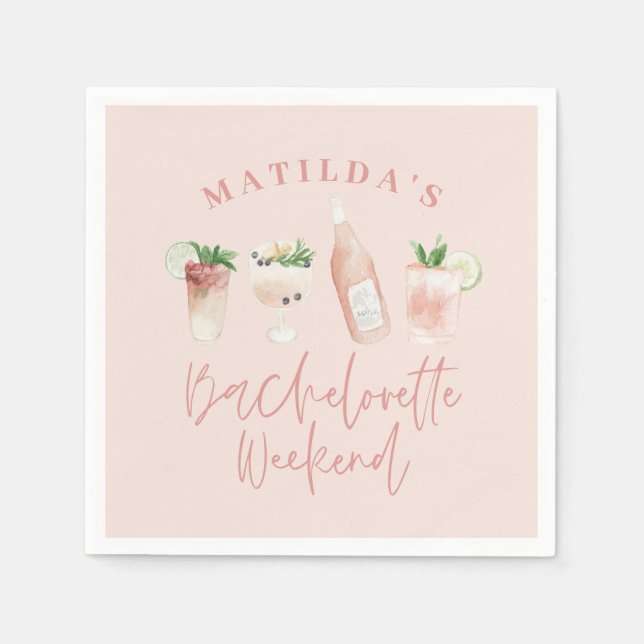 Serviette En Papier Chic élégant moderne boissons aquarelle bacheloret (Devant)