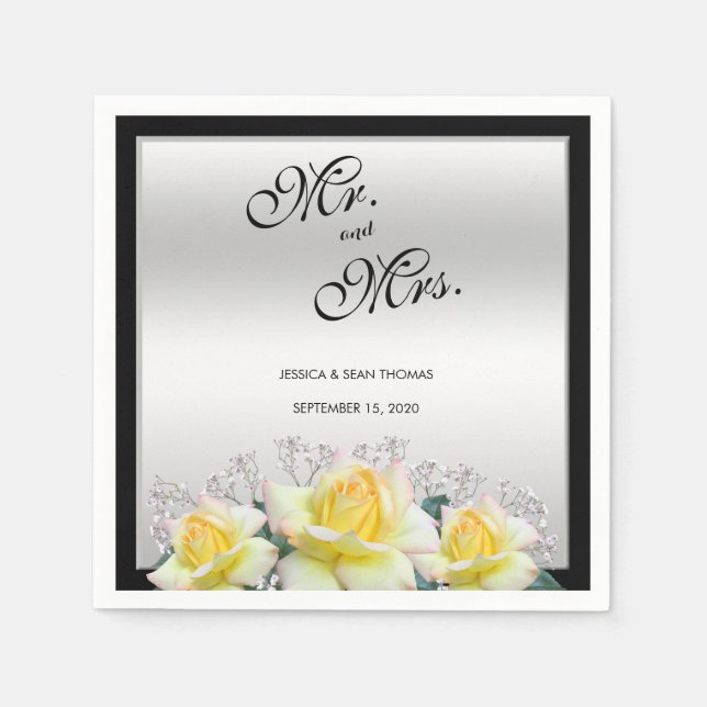 Serviette En Papier Chic Elegant Rose Mariage argent (Devant)