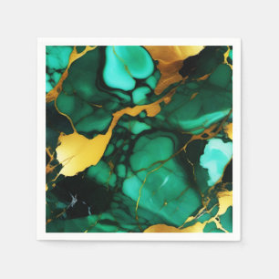 Serviette En Papier Chic Elegant vert foncé jaune Faux Marble