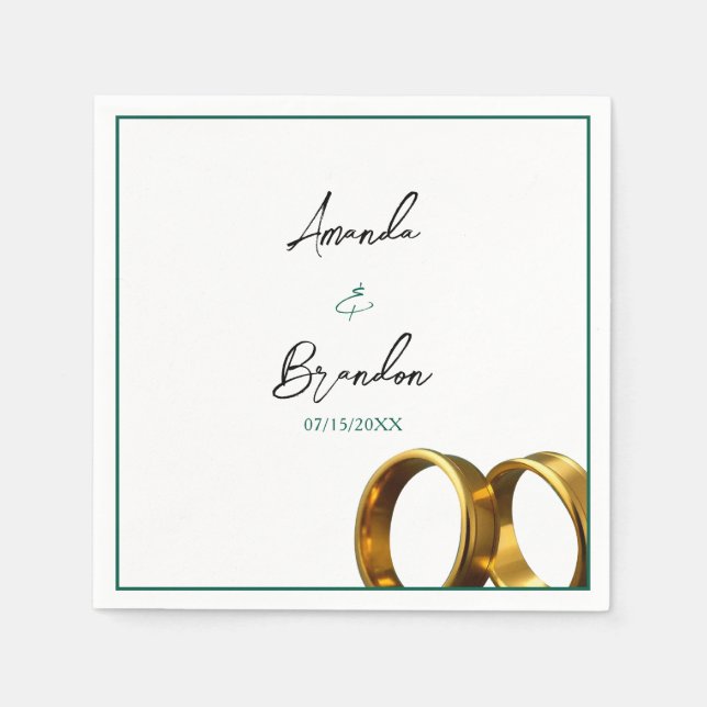 Serviette En Papier Chic Emerald Green Gold Rings Wedding (Devant)