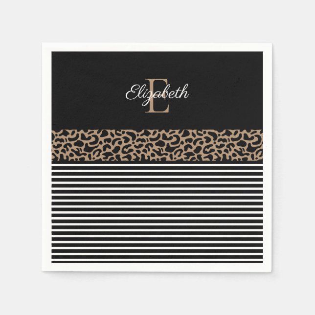 Serviette En Papier Chic Empreinte de léopard Monogramme (Devant)