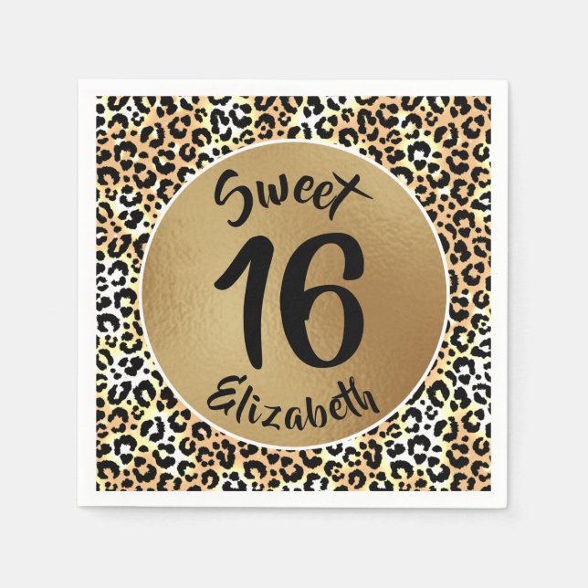 Serviette En Papier Chic Empreinte de léopard Sweet 16 Anniversaire (Devant)