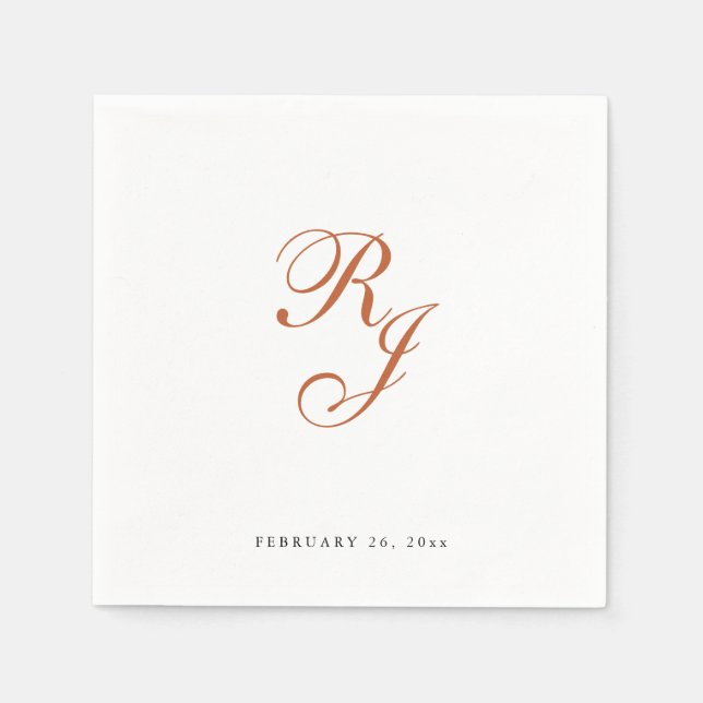 Serviette En Papier Chic en terre cuite Monogram Mariage serviettes (Devant)