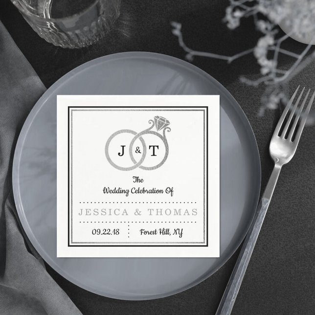 Serviette En Papier Chic Faux Argent Huile Monogramme Mariage Cercles (Créateur téléchargé)