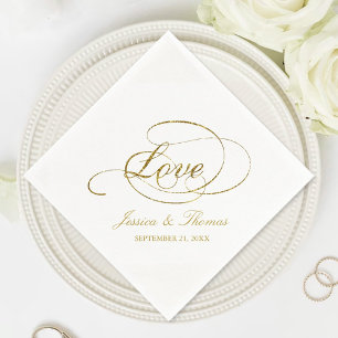 Serviette En Papier Chic Faux Gold Foil Modèle de réception de mariage
