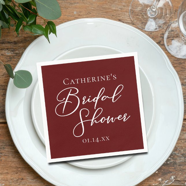 Serviette En Papier Chic Fête des mariées Bourgogne Personnalisé Blanc (Créateur téléchargé)