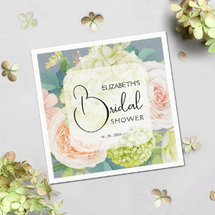 Serviette En Papier Chic Fleurs Aquarelle Mariage Dusty Blue