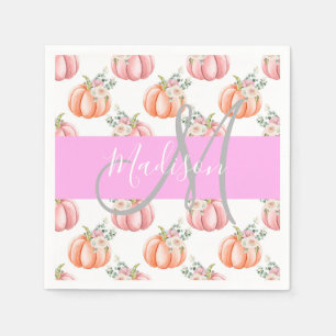 Serviette En Papier Chic Fleurs Blanc Rose Pêche Citrouille Monogramme