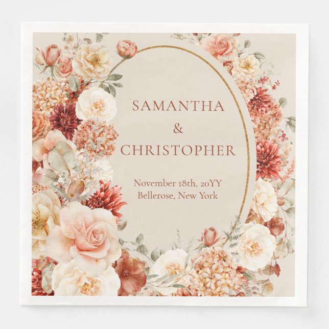 Serviette En Papier Chic fleurs d'aquarelle couleurs automne couleur c (Devant)