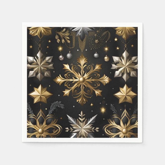 Serviette En Papier Chic Flocon D'Argent Et D'Or (Devant)