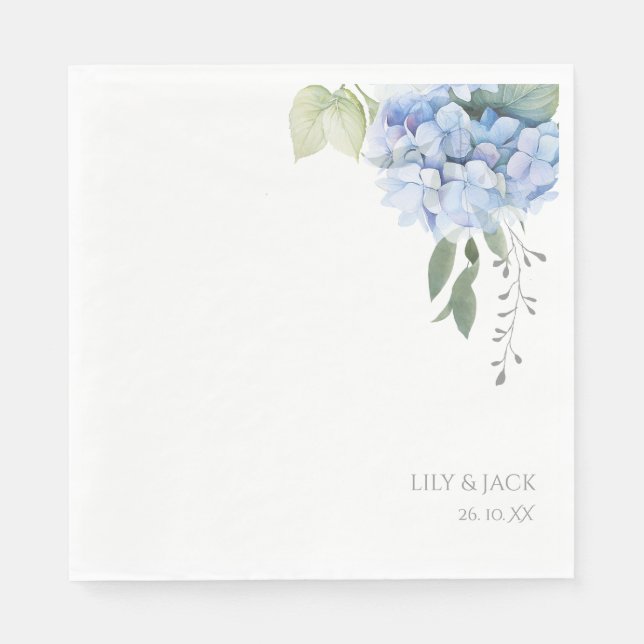 Serviette En Papier Chic Floral Blue Hydrangea Mariage (Devant)