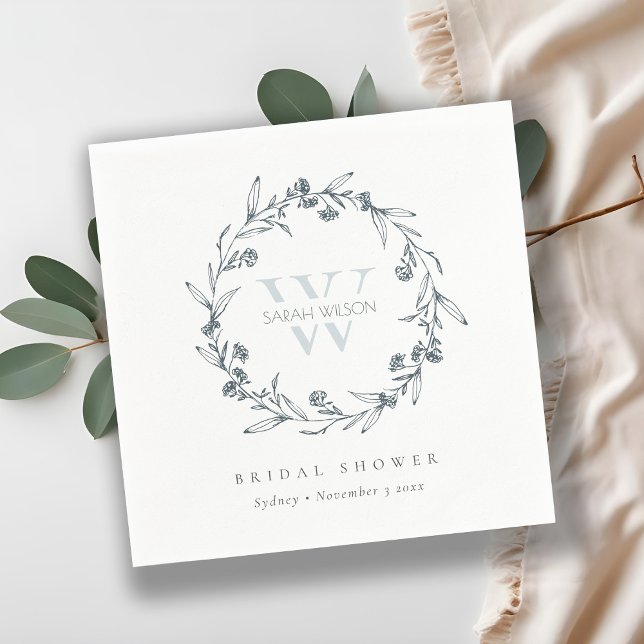 Serviette En Papier Chic Floral Laurel Wreath Monogram Fête des mariée (Créateur téléchargé)