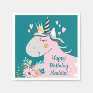Serviette En Papier Chic Floral Magical Unicorn Fille fête d'anniversa