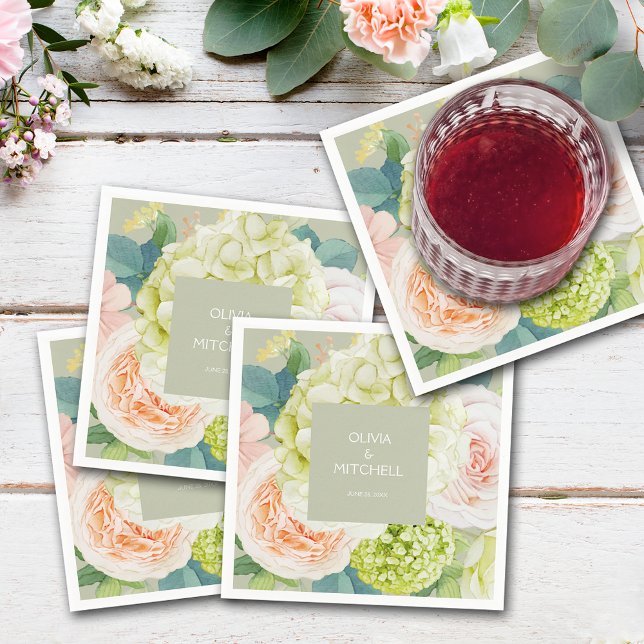 Serviette En Papier Chic Floraux Aquarelles Sage Green Napkins (Chic Watercolor Florals Sage Green Wedding Napkins)